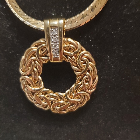14k Italian herringbone necklace & 14k pendant - Picture 3 of 8